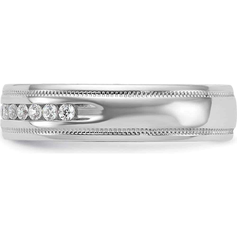 14K White Gold Men's Polished Milgrain Ring Mounting with 11-Stone Prong Setting by IBGoodman