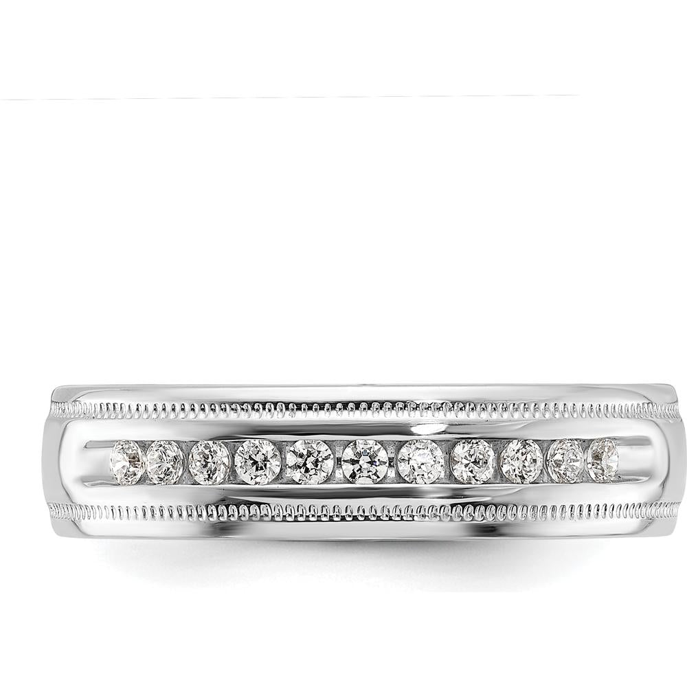 14K White Gold Men's Polished Milgrain Ring Mounting with 11-Stone Prong Setting by IBGoodman