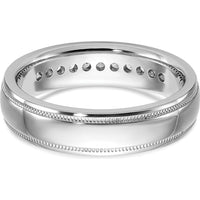 14K White Gold Men's Polished Milgrain Ring Mounting with 11-Stone Prong Setting by IBGoodman