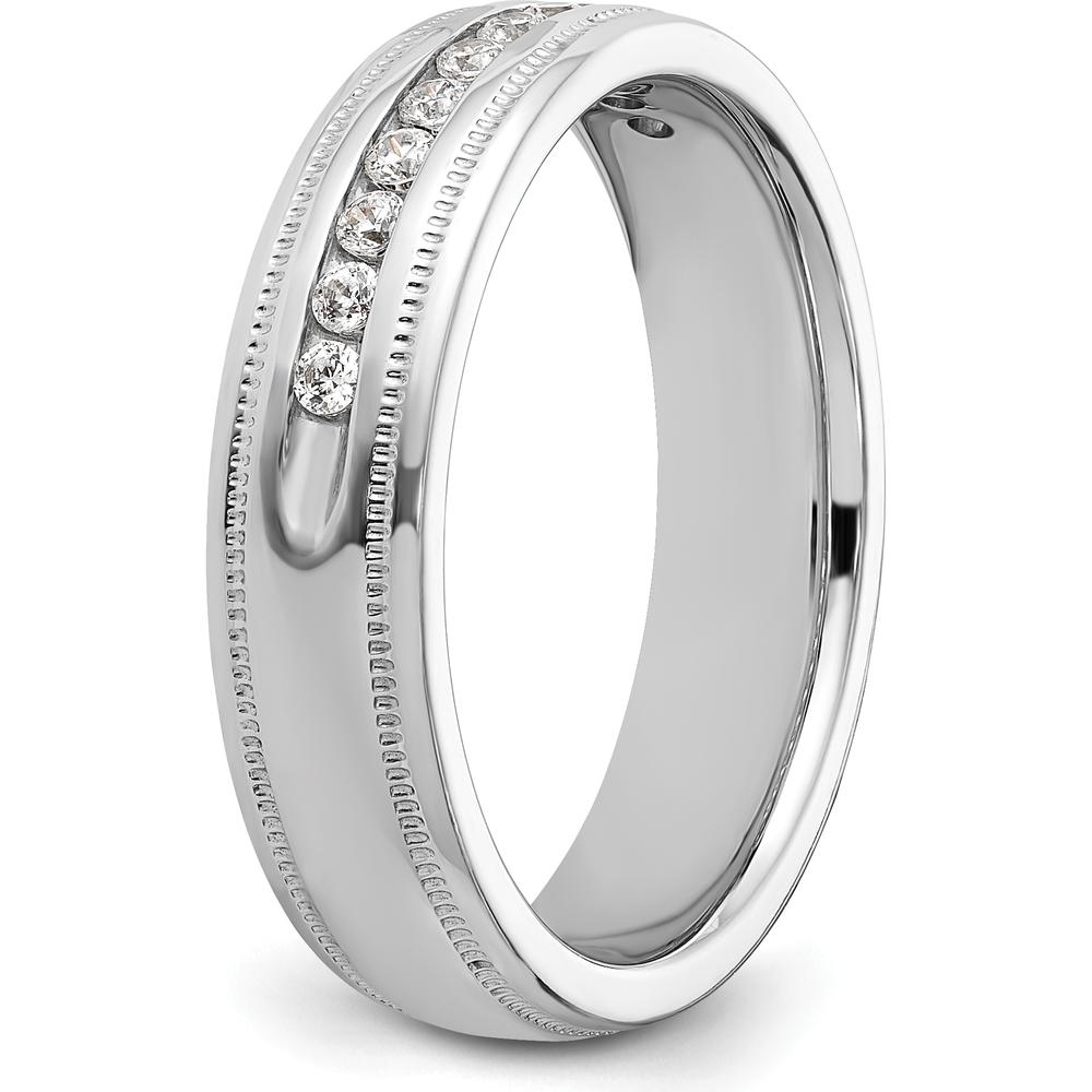 14K White Gold Men's Polished Milgrain Ring Mounting with 11-Stone Prong Setting by IBGoodman