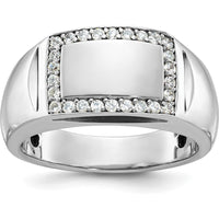 14K White Gold Men's Polished Rectangle Ring with Diamond Border Setting by IBGoodman