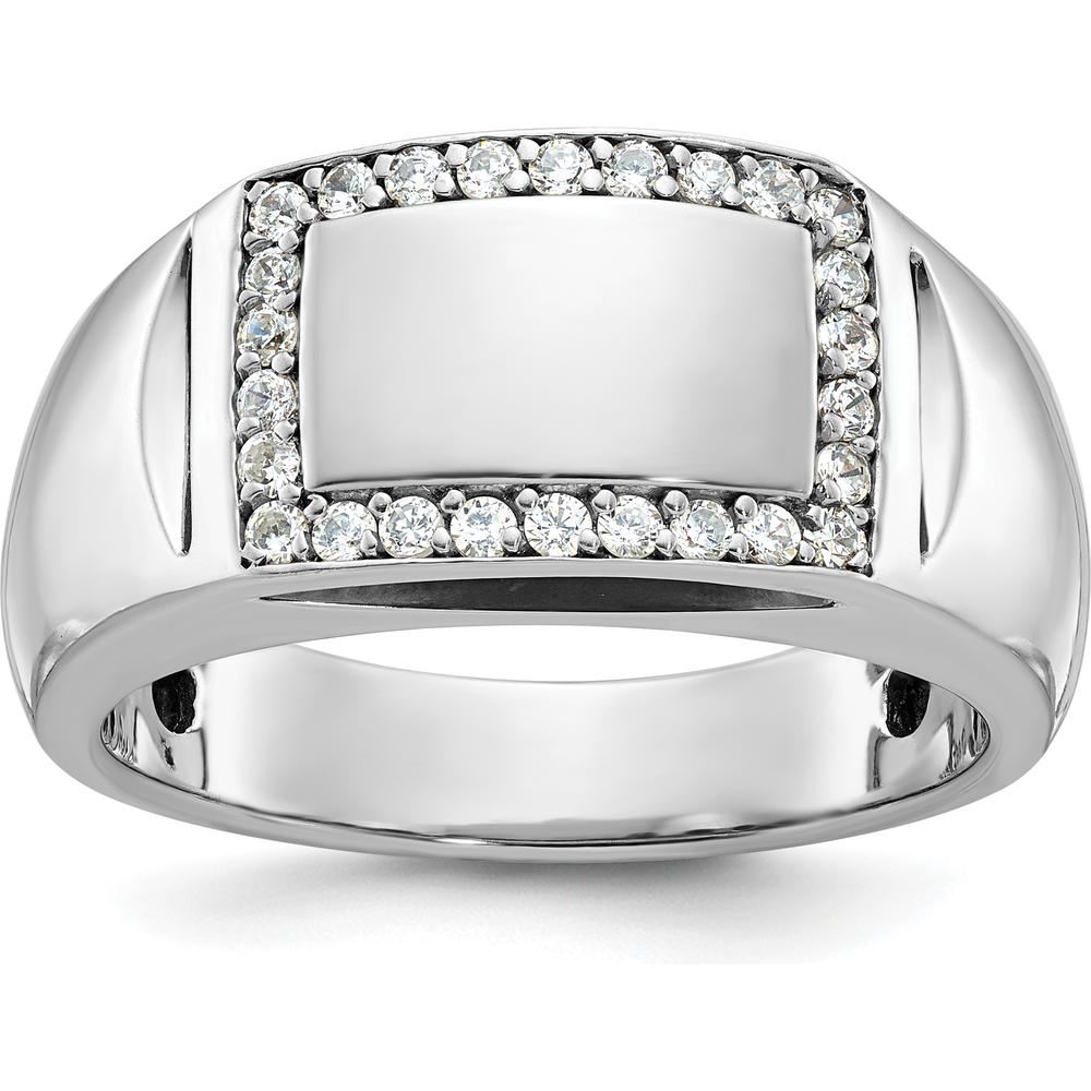 14K White Gold Men's Polished Rectangle Ring with Diamond Border Setting by IBGoodman