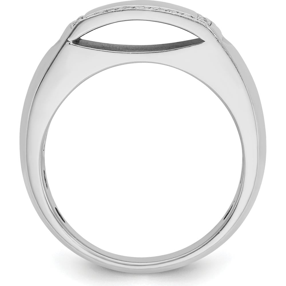 14K White Gold Men's Polished Rectangle Ring with Diamond Border Setting by IBGoodman