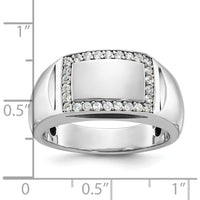 14K White Gold Men's Polished Rectangle Ring with Diamond Border Setting by IBGoodman