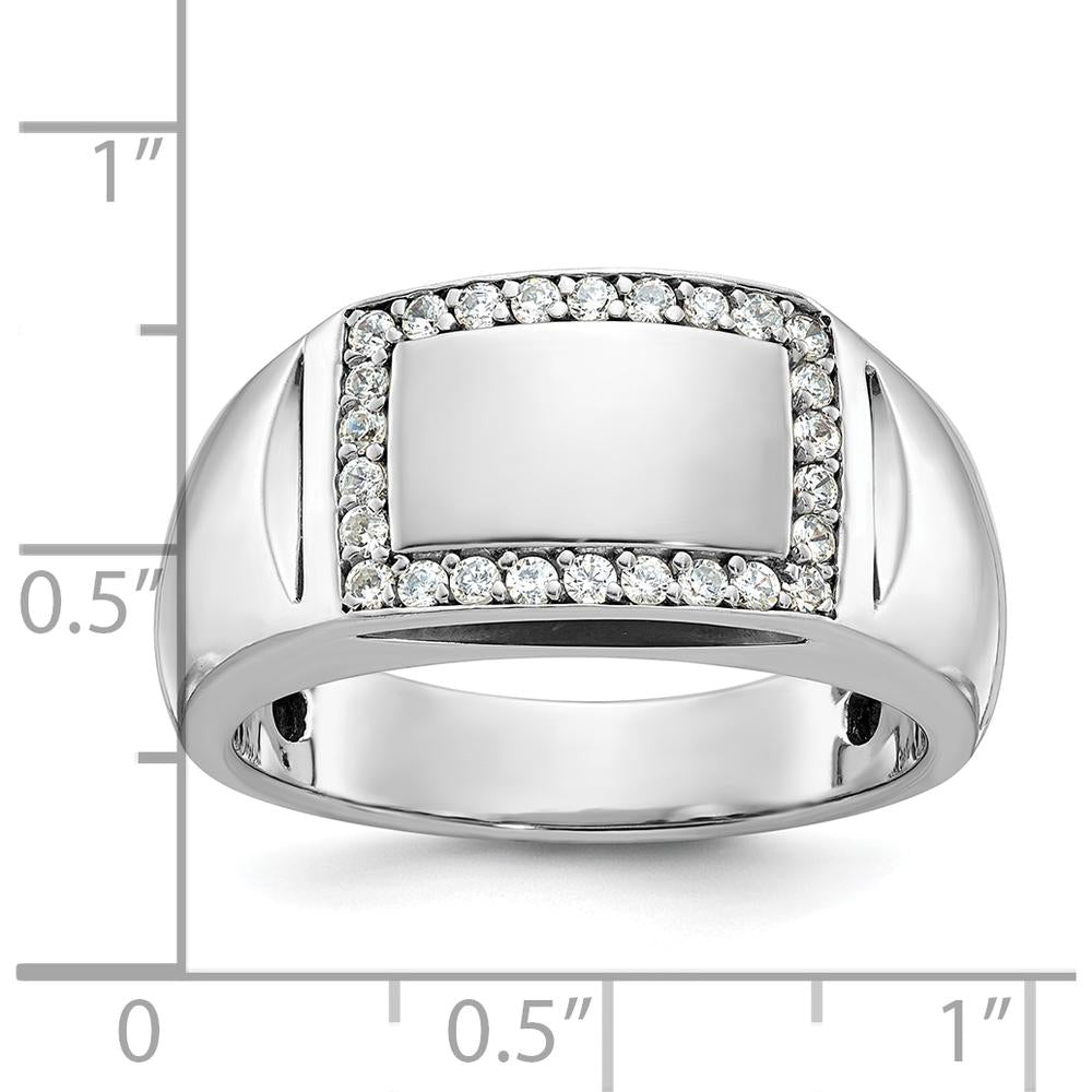 14K White Gold Men's Polished Rectangle Ring with Diamond Border Setting by IBGoodman