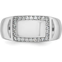 14K White Gold Men's Polished Rectangle Ring with Diamond Border Setting by IBGoodman