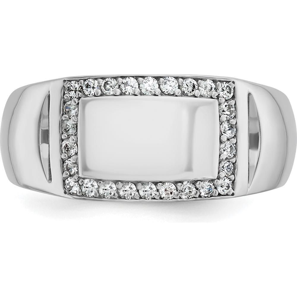 14K White Gold Men's Polished Rectangle Ring with Diamond Border Setting by IBGoodman