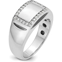 14K White Gold Men's Polished Rectangle Ring with Diamond Border Setting by IBGoodman