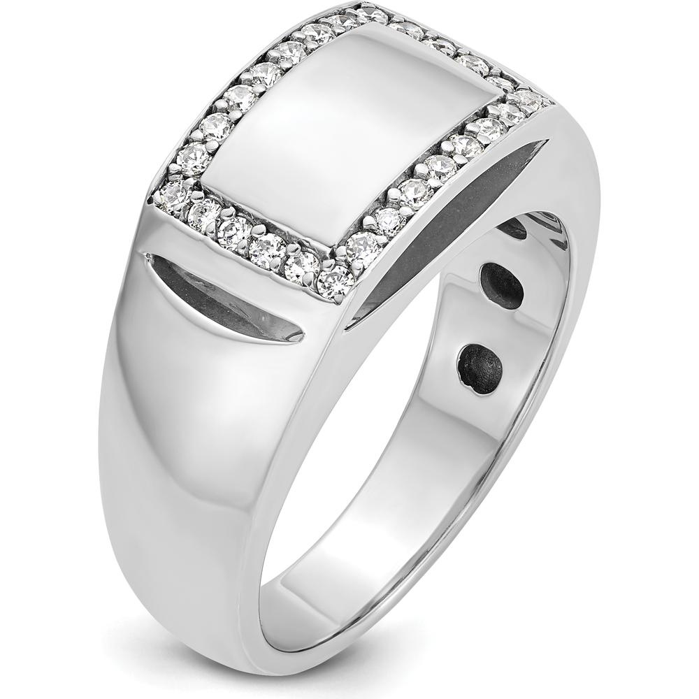 14K White Gold Men's Polished Rectangle Ring with Diamond Border Setting by IBGoodman