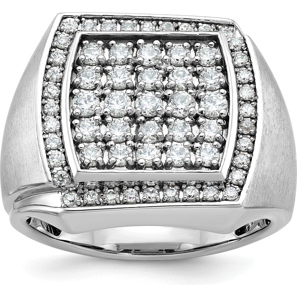 14K White Gold Men's Polished Satin 1.5 Carat Round Diamond Cluster Ring by IBGoodman