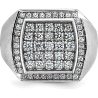 14K White Gold Men's Polished Satin 1.5 Carat Round Diamond Cluster Ring by IBGoodman