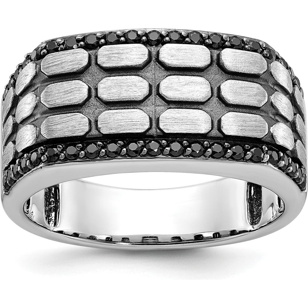 14K White Gold Men's Polished Satin and Cobblestone Textured Ring Mounting by IBGoodman