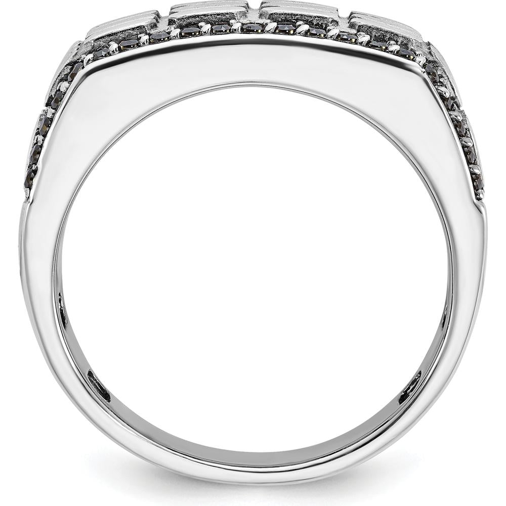 14K White Gold Men's Polished Satin and Cobblestone Textured Ring Mounting by IBGoodman