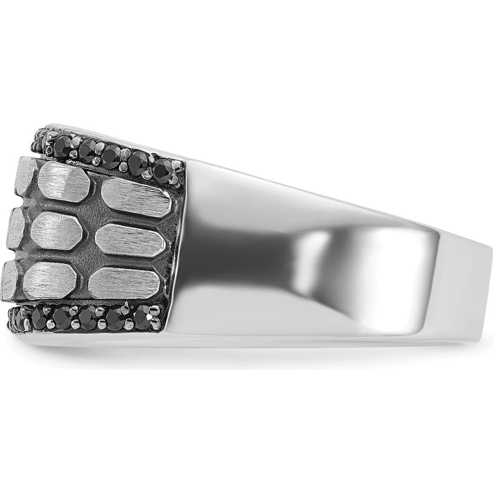 14K White Gold Men's Polished Satin and Cobblestone Textured Ring Mounting by IBGoodman