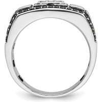 14K White Gold Men's Polished Satin and Cobblestone Textured Ring with Diamonds by IBGoodman