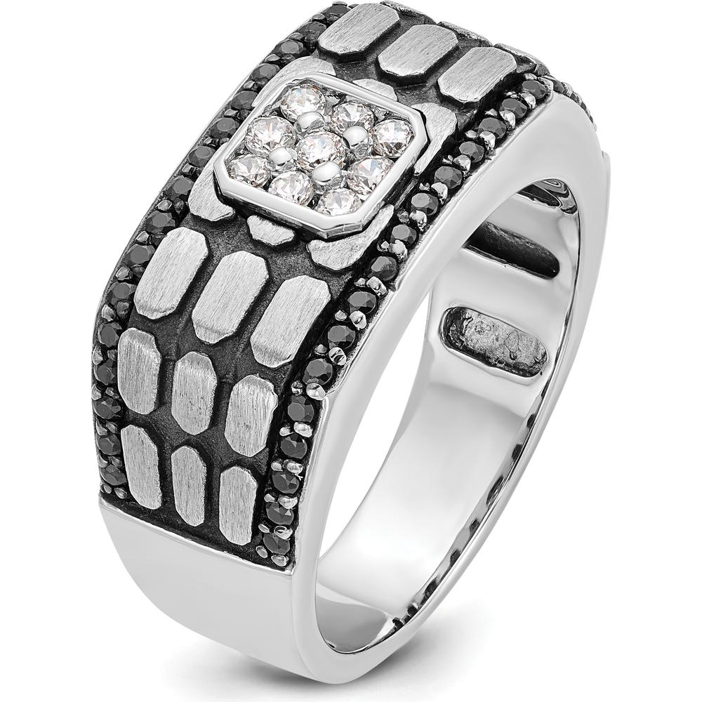 14K White Gold Men's Polished Satin and Cobblestone Textured Ring with Diamonds by IBGoodman