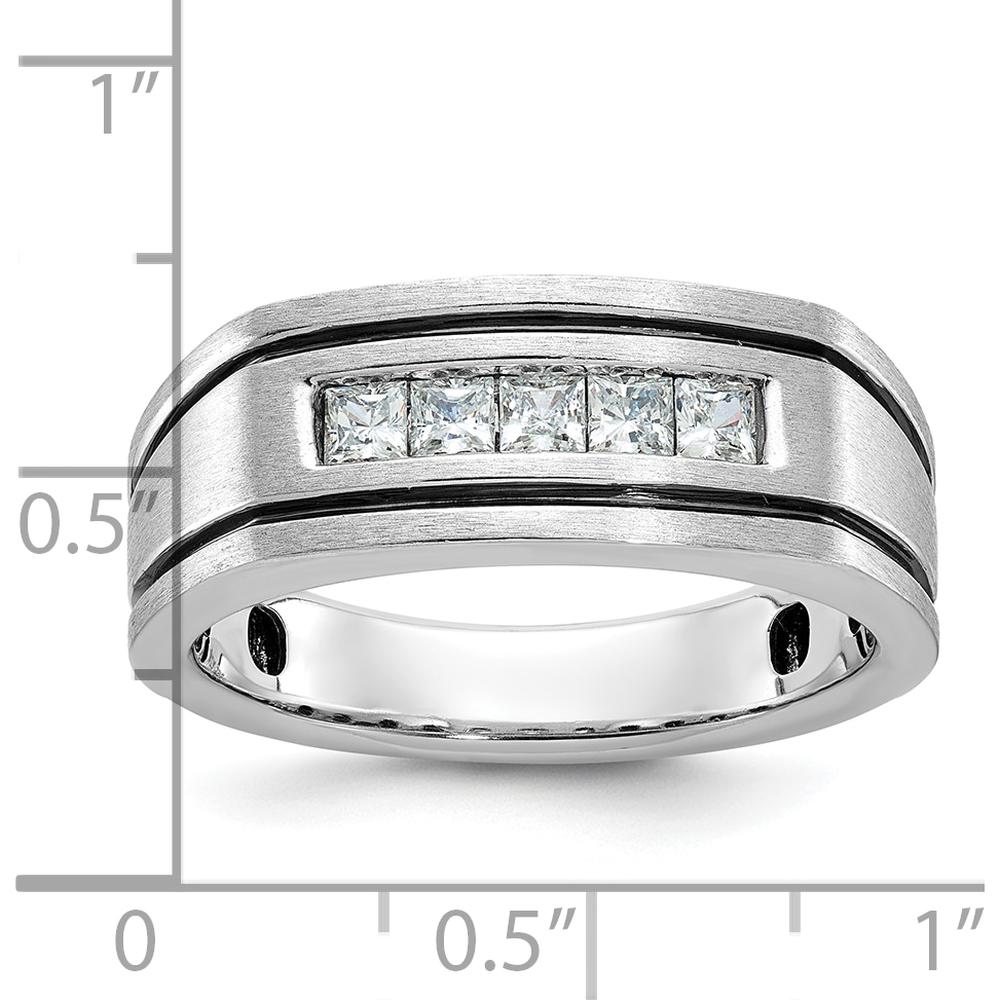 14K White Gold Men's Polished Satin and Grooved 5-Stone Diamond Ring - 0.5 Carats Total Diamond Weight by IBGoodman