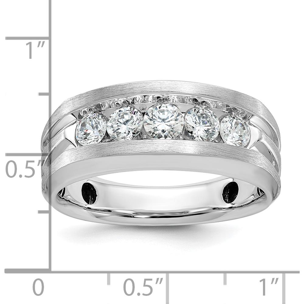 14K White Gold Men's Polished Satin and Grooved 5-Stone Diamond Ring - 1.00 Carats Total Diamond Weight by IBGoodman