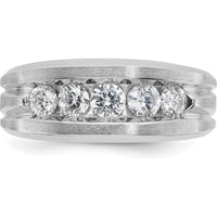 14K White Gold Men's Polished Satin and Grooved 5-Stone Diamond Ring - 1.00 Carats Total Diamond Weight by IBGoodman
