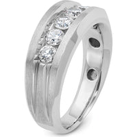14K White Gold Men's Polished Satin and Grooved 5-Stone Ring Mounting by IBGoodman