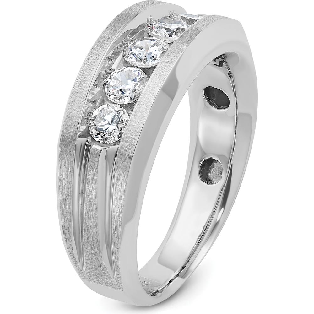 14K White Gold Men's Polished Satin and Grooved 5-Stone Ring Mounting by IBGoodman
