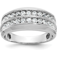 14K White Gold Men's Polished Satin and Grooved Band Ring by IBGoodman