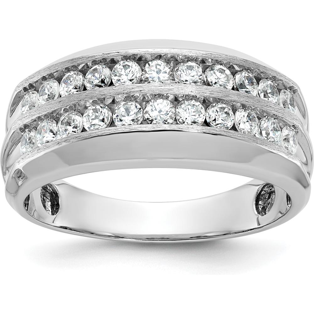14K White Gold Men's Polished Satin and Grooved Band Ring by IBGoodman