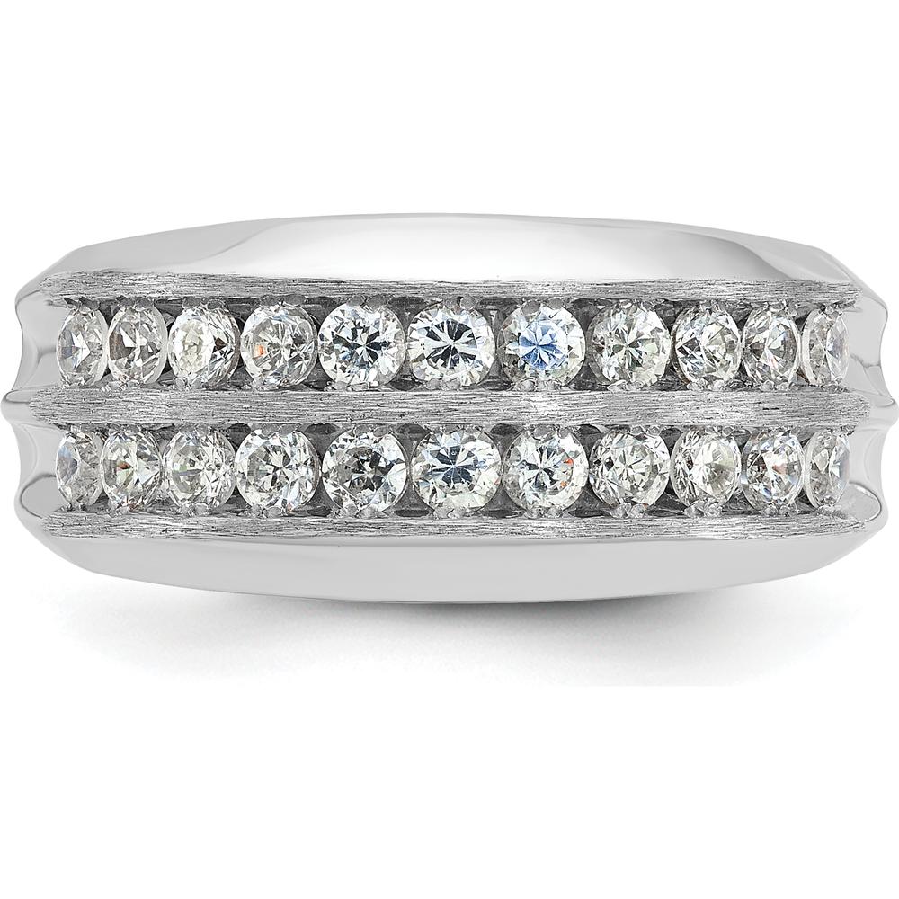 14K White Gold Men's Polished Satin and Grooved Band Ring by IBGoodman