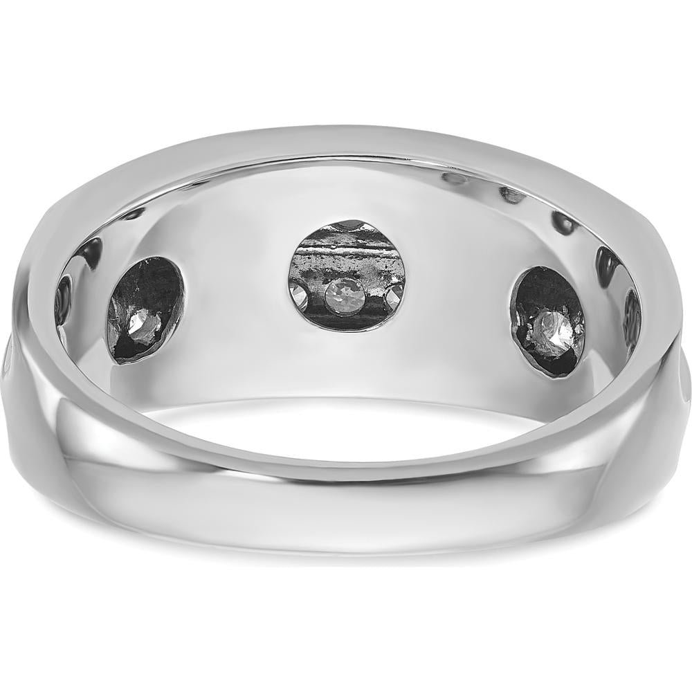 14K White Gold Men's Polished Satin and Grooved Band Ring by IBGoodman