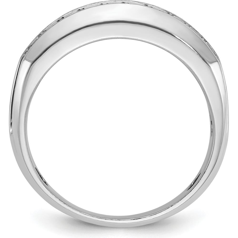 14K White Gold Men's Polished Satin and Grooved Diamond Ring - 1 Carats Total Diamond Weight by IBGoodman