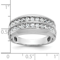 14K White Gold Men's Polished Satin and Grooved Diamond Ring - 1 Carats Total Diamond Weight by IBGoodman