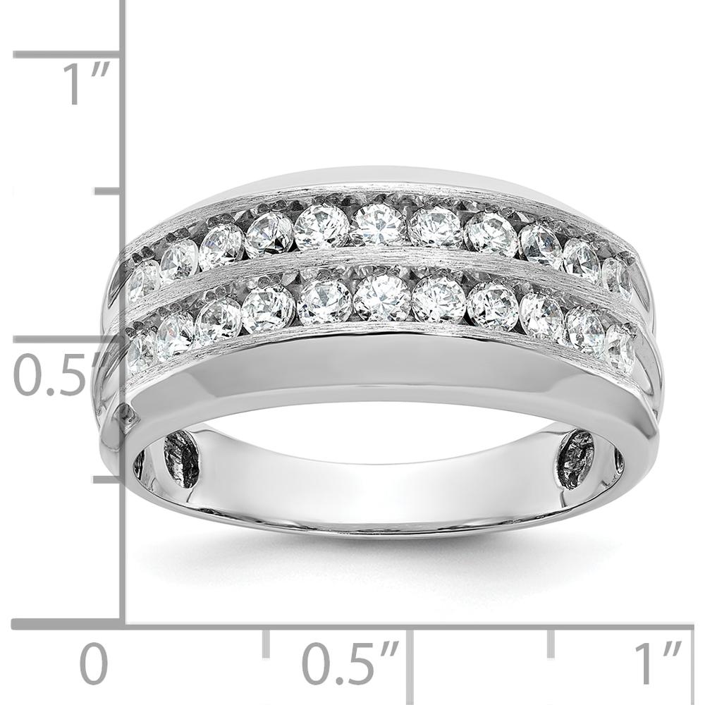 14K White Gold Men's Polished Satin and Grooved Diamond Ring - 1 Carats Total Diamond Weight by IBGoodman