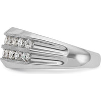 14K White Gold Men's Polished Satin and Grooved Diamond Ring - 1 Carats Total Diamond Weight by IBGoodman