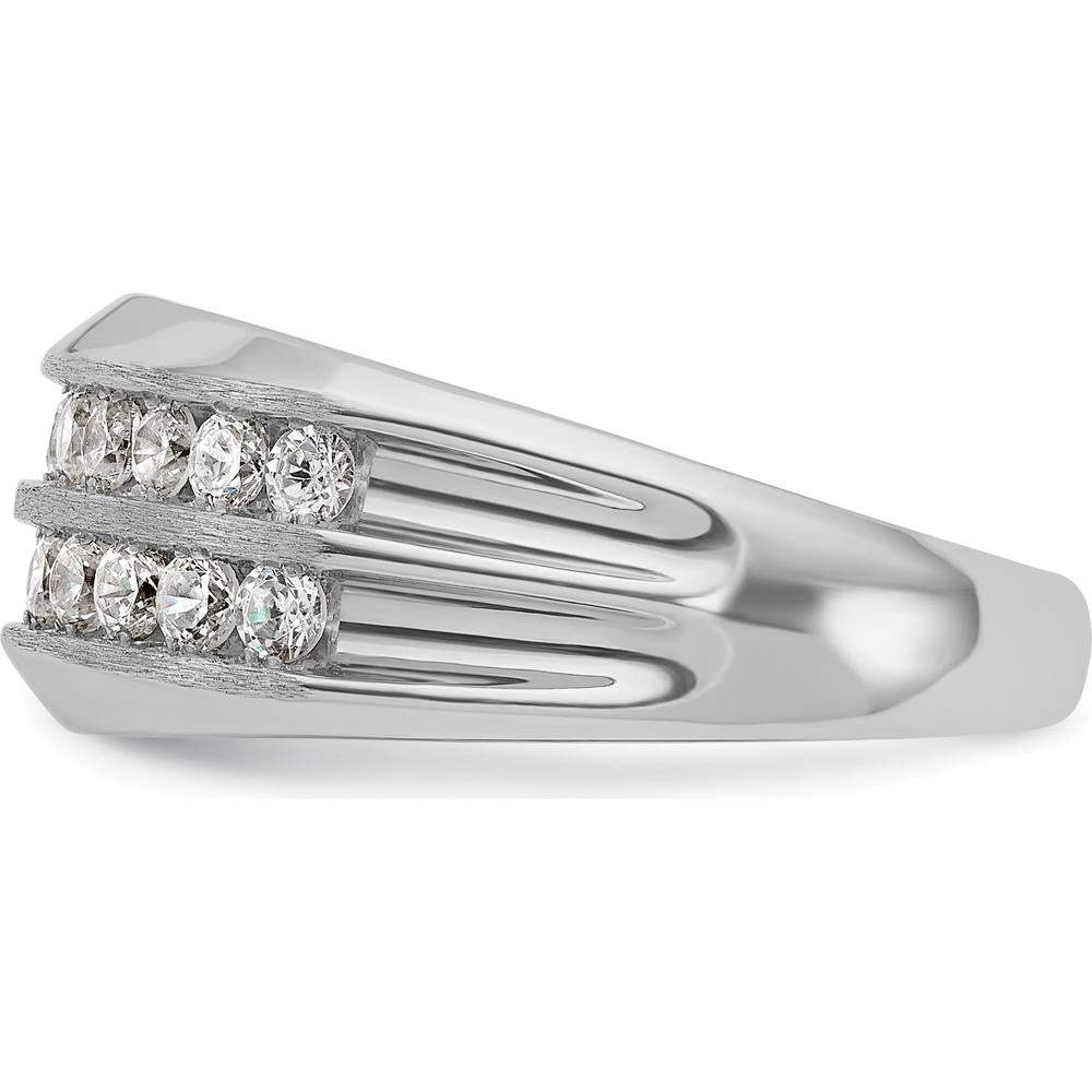14K White Gold Men's Polished Satin and Grooved Diamond Ring - 1 Carats Total Diamond Weight by IBGoodman