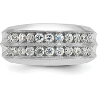 14K White Gold Men's Polished Satin and Grooved Diamond Ring - 1 Carats Total Diamond Weight by IBGoodman