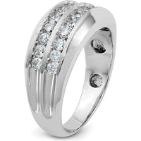 14K White Gold Men's Polished Satin and Grooved Diamond Ring - 1 Carats Total Diamond Weight by IBGoodman