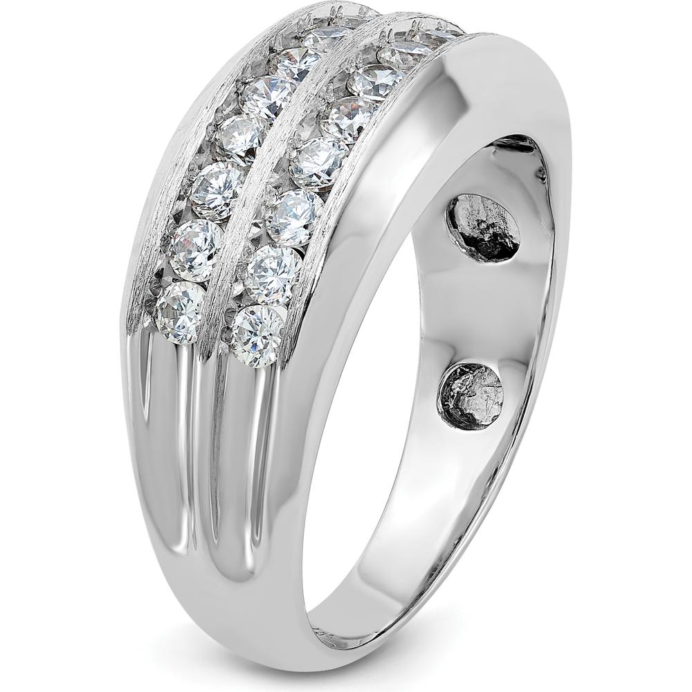14K White Gold Men's Polished Satin and Grooved Diamond Ring - 1 Carats Total Diamond Weight by IBGoodman