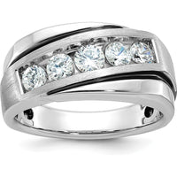 14K White Gold Men's Polished Satin and Grooved Ring Mounting by IBGoodman