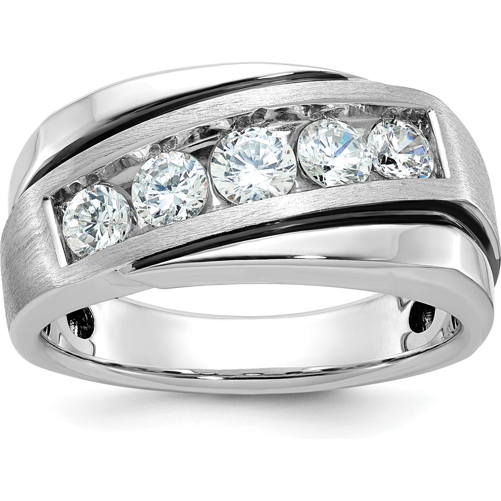 14K White Gold Men's Polished Satin and Grooved Ring Mounting by IBGoodman