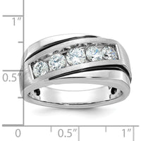 14K White Gold Men's Polished Satin and Grooved Ring Mounting by IBGoodman