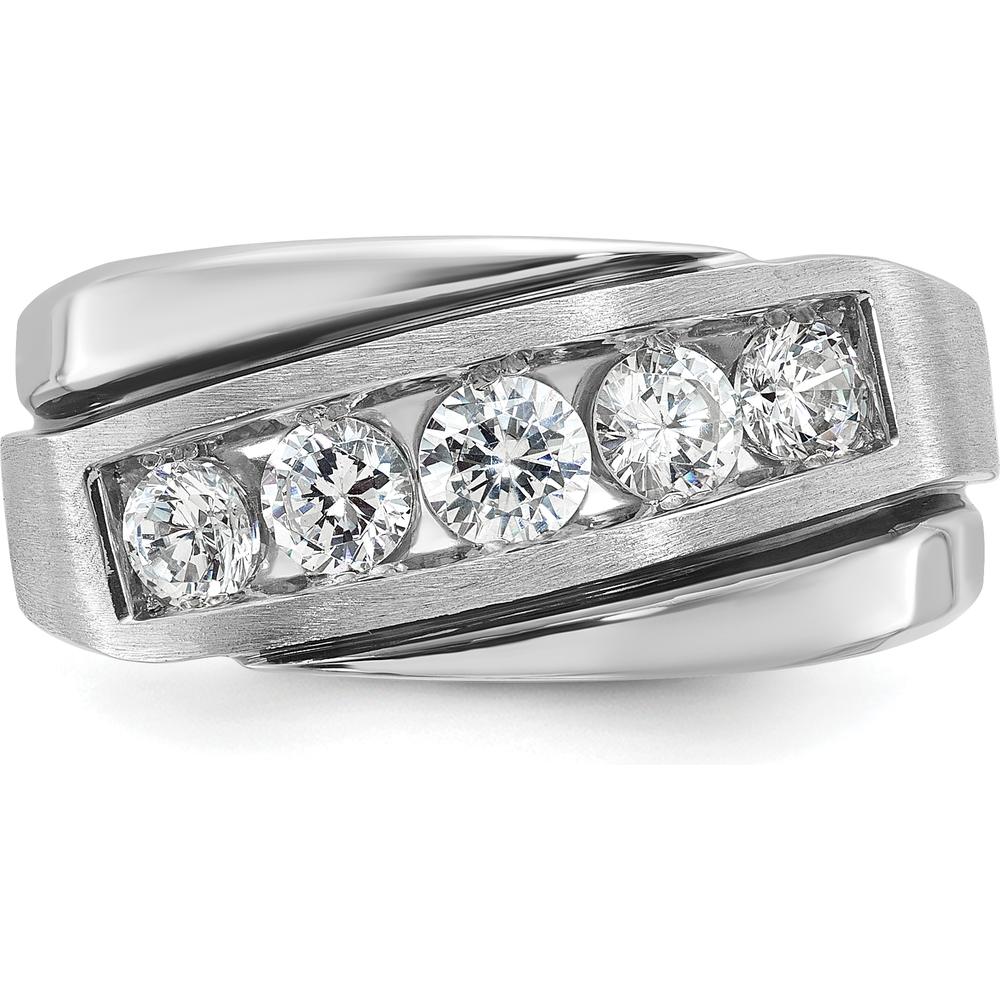 14K White Gold Men's Polished Satin and Grooved Ring Mounting by IBGoodman
