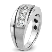 14K White Gold Men's Polished Satin and Grooved Ring Mounting by IBGoodman
