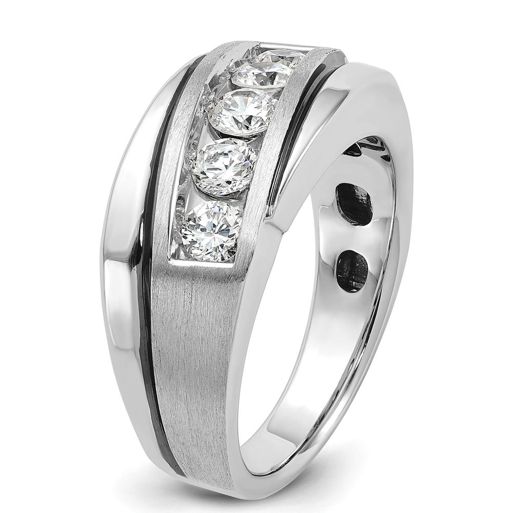 14K White Gold Men's Polished Satin and Grooved Ring Mounting by IBGoodman