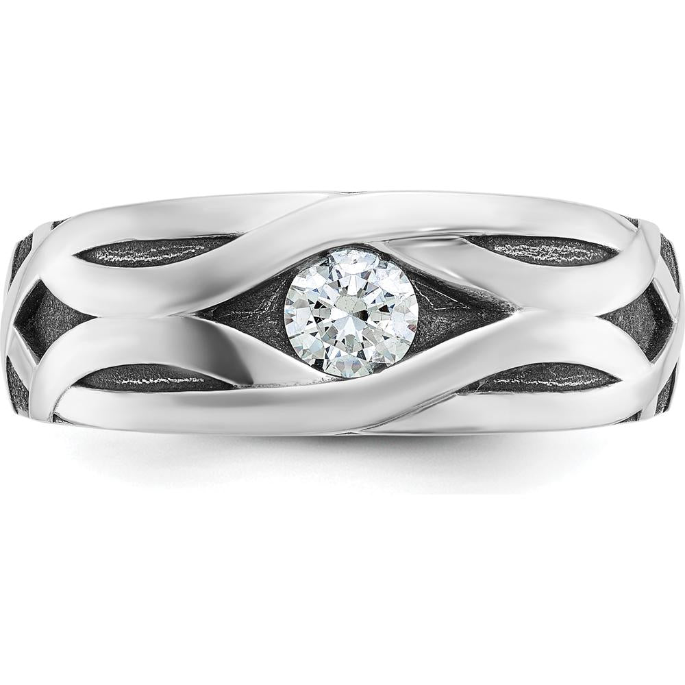 14K White Gold Men's Polished Satin and Grooved Ring - Timeless Luxury Design by IBGoodman