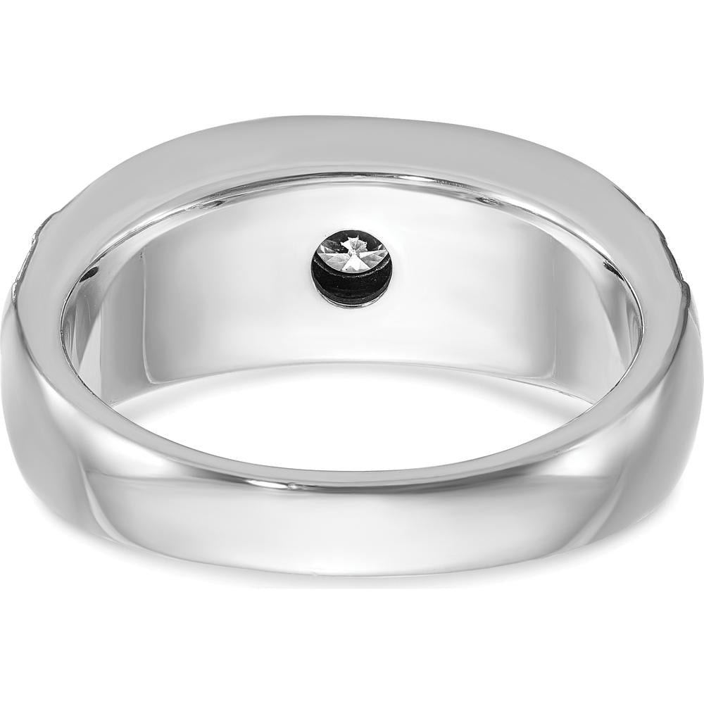 14K White Gold Men's Polished Satin and Grooved Ring - Timeless Luxury Design by IBGoodman