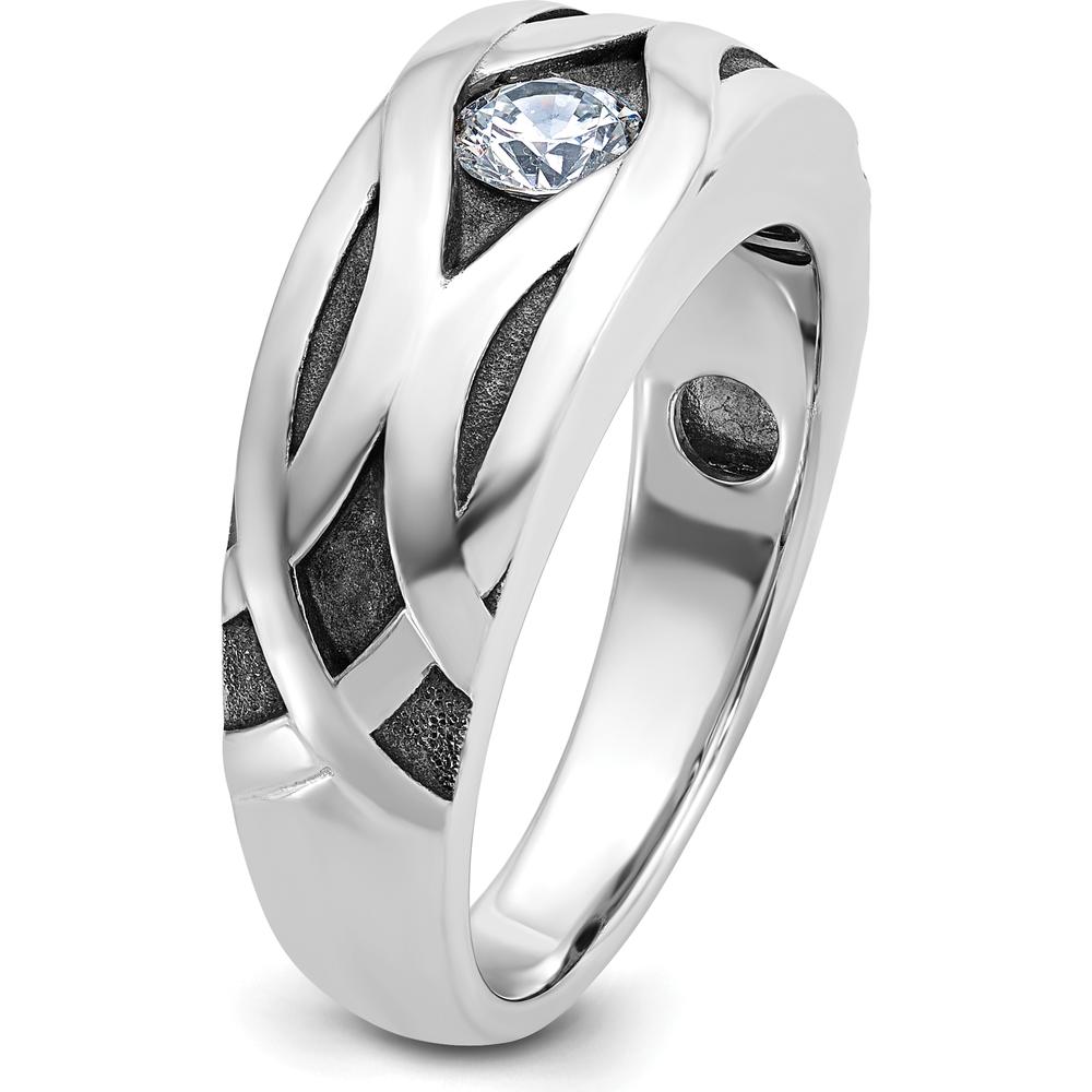 14K White Gold Men's Polished Satin and Grooved Ring - Timeless Luxury Design by IBGoodman
