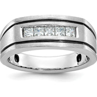 14K White Gold Men's Polished Satin and Grooved Square 5-Stone Ring with Diamond Setting by IBGoodman