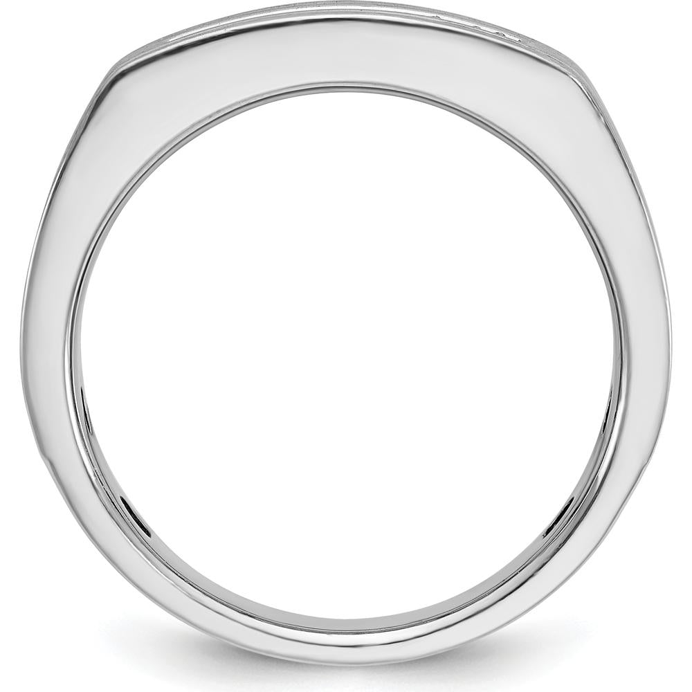 14K White Gold Men's Polished Satin and Grooved Square 5-Stone Ring with Diamond Setting by IBGoodman