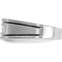 14K White Gold Men's Polished Satin and Grooved Square 5-Stone Ring with Diamond Setting by IBGoodman