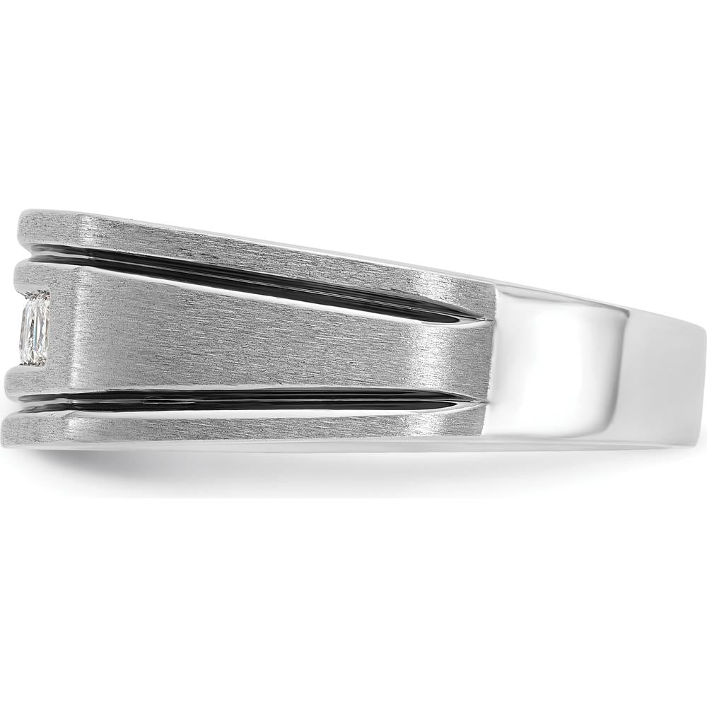 14K White Gold Men's Polished Satin and Grooved Square 5-Stone Ring with Diamond Setting by IBGoodman